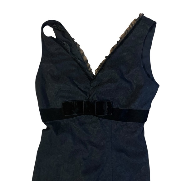 Betsey Johnson Vintage Black Velvet Bow Knee Length Dress Size 4 - Picture 6 of 10